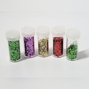 (Lot Of 5) Assorted Glitter Tubes Chunky/Coarse (4) Colors Purple/Gold/Red/Green
